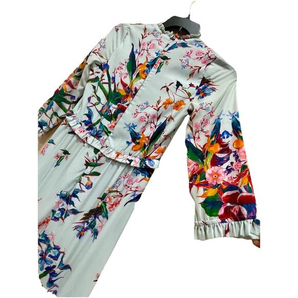 HUNTER BELL MIDI DRESS WILDFLOWER TROPICAL RUFFLE EMBELLISHMENT SZ 4 RELAXED - Picture 12 of 16